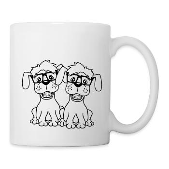 2 chiens nerd lunettes à monture de corne geek duo bretelles intelligentes - Mug blanc - blanc - Droite
