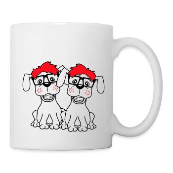 2 Dogs Nerd Horn-Rimmed Glasses Geek Braces Smart - Mug - white - Right
