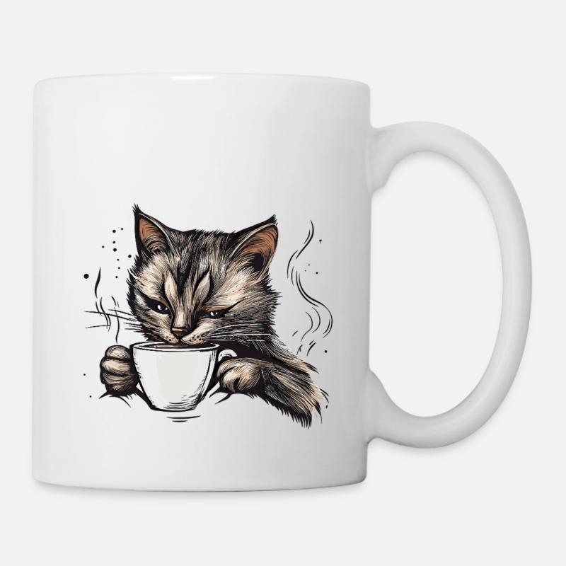 Café Kaffee Cat Katze - Mug blanc - blanc