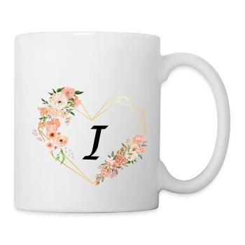 Buchstabe i florales goldenes Herz - Tasse - Weiß - Rechts