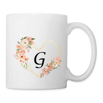 Buchstabe g florales goldenes Herz - Tasse - Weiß - Rechts