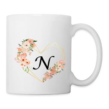 Lettre n cœur doré floral - Mug blanc - blanc - Droite