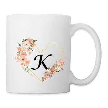 Florales goldenes Herz Buchstabe k - Tasse - Weiß - Rechts
