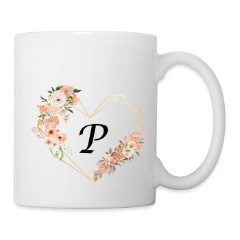 Buchstabe p florales goldenes Herz - Tasse - Weiß - Rechts