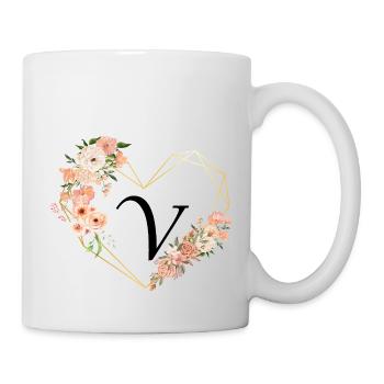 Buchstabe V Florales Goldenes Herz - Tasse - Weiß - Rechts