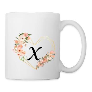 Buchstabe x florales goldenes Herz - Tasse - Weiß - Rechts