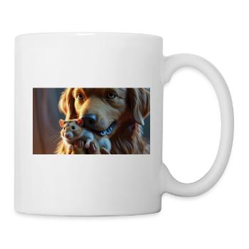 Relaxed dog with hamster friendship - Mug - white - Right
