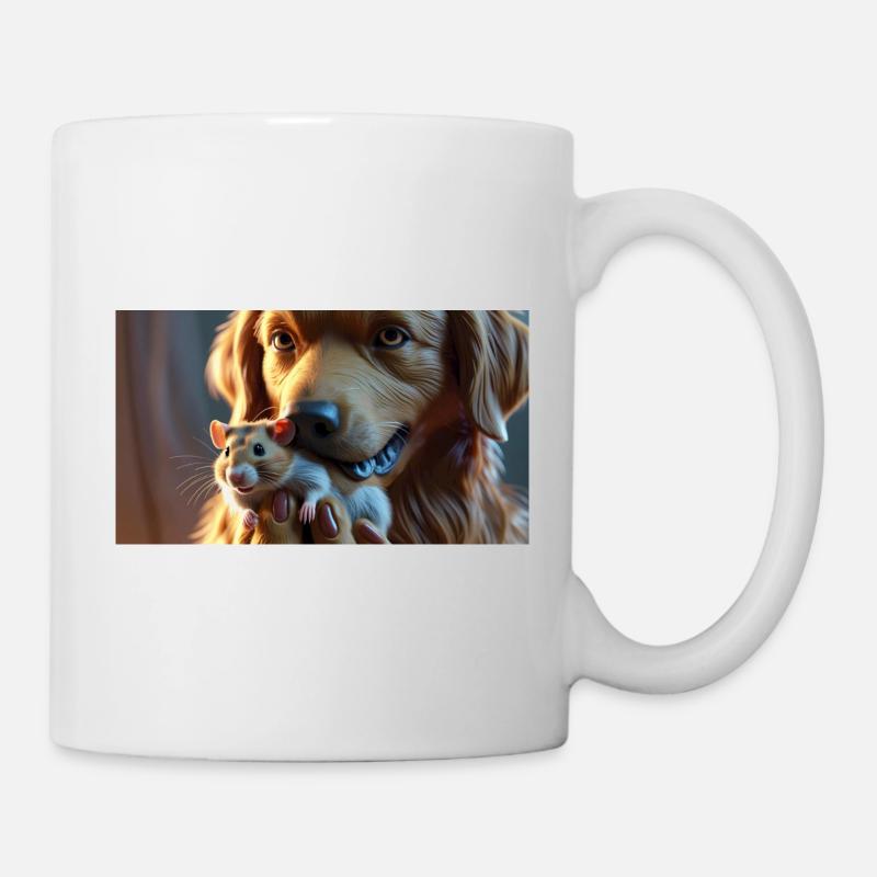 Chien détendu avec amitié hamster - Mug blanc - blanc