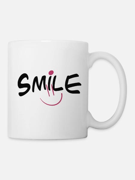 Cheerful smile motif in pink and black - Mug - white