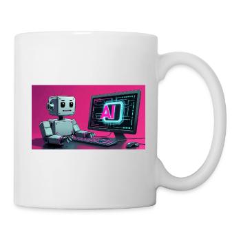 Futuristic AI Robot and Tech Screen - Mug - white - Right