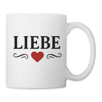 Liebe Schriftzug mit rotem Herz  - Tasse - Weiß - Rechts