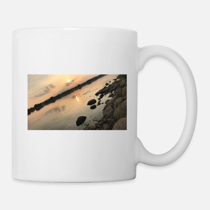 Sunset over the river with stones - Mug - white
