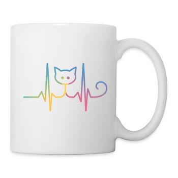 Katze EKG Herzschlag Regenbogen Motiv - Tasse - Weiß - Rechts