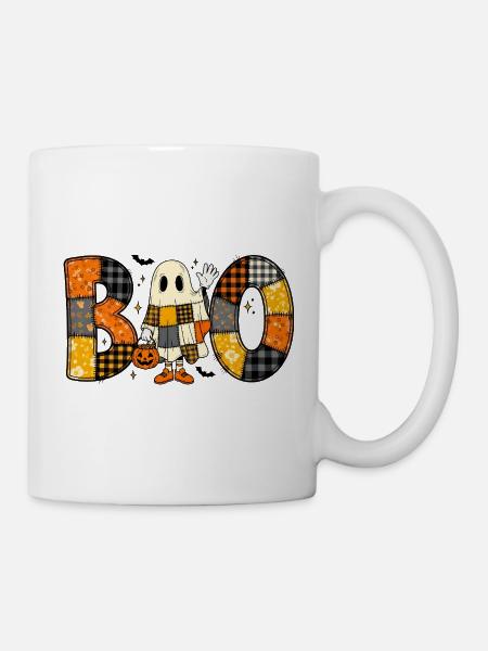 Ghost Halloween Patchwork Boo - Tasse - Weiß