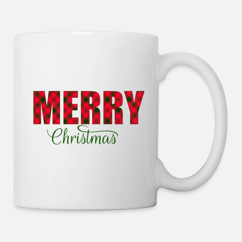 Merry Christmas Plaid Script - Mug - white