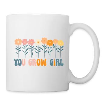 Du Grow Mädchen Blumen Banner - Tasse - Weiß - Rechts
