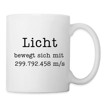 Science Snack Typewriter: Licht bewegt sich mit - Tasse - Weiß - Rechts
