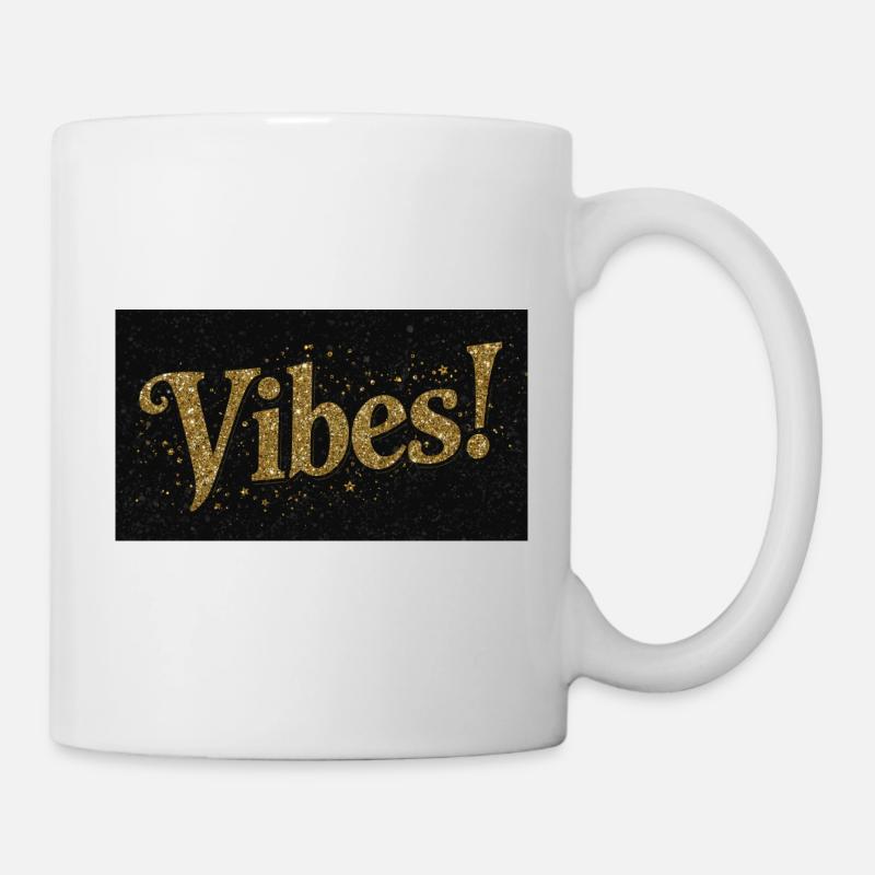 Vibes Paillettes Or sur Noir - Mug blanc - blanc