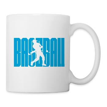 Baseball-Schaukel-Silhouette auf fettem blauem Text - Tasse - Weiß - Rechts