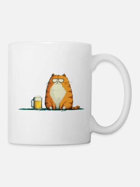 Kater mit Sonnenbrillen und Bier - Tasse - Weiß