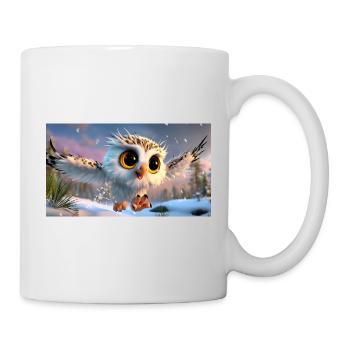 Chouette des neiges duveteuse aux yeux globuleux en vol - Mug blanc - blanc - Droite