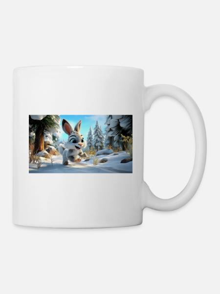 Flauschiger Schneehase im Winterwald - Tasse - Weiß