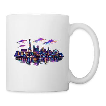 Paris Neon Skyline Stadt Frankreich - Tasse - Weiß - Rechts