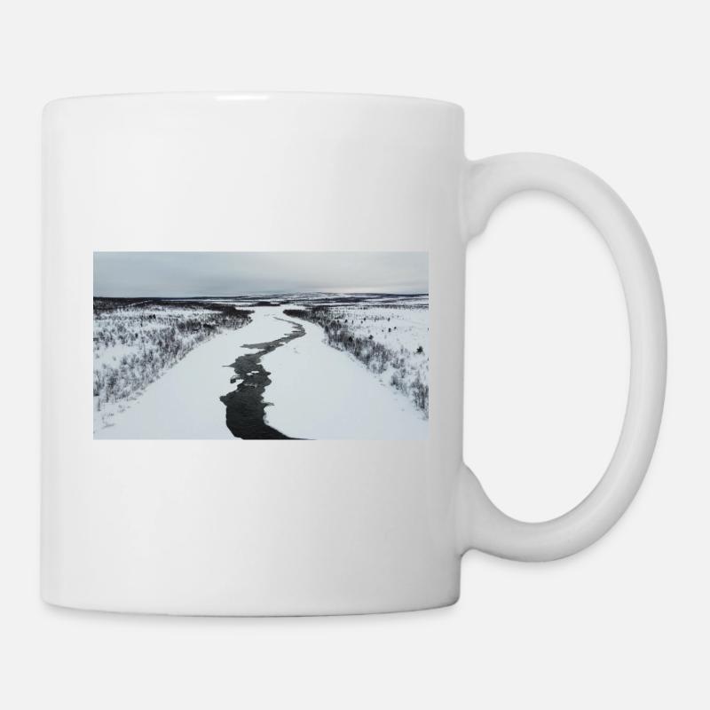A winding river in a snowy landscape - Mug - white
