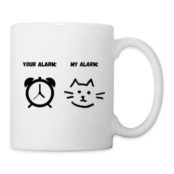 Lustige Katze. Dein Wecker, mein Wecker. - Tasse - Weiß - Rechts