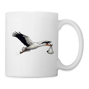 Stork with baby – symbol of birth and family - Mug - white - Right