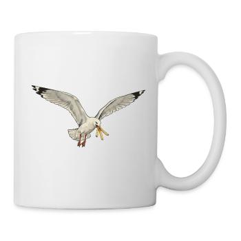 Funny seagull stealing fries on the beach - Mug - white - Right