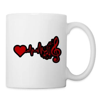 Musik Herzschlag Notenschlüssel Rot Schwarz - Tasse - Weiß - Rechts