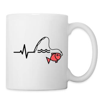 Silhouette du poisson à canne à pêche ECG - Mug blanc - blanc - Droite