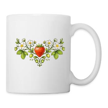 Erdbeer Ornament mit Blüten  - Tasse - Weiß - Rechts