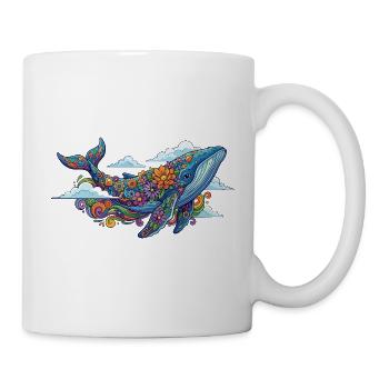 Colorful Whale with Floral Patterns Abstract Animal Art - Mug - white - Right