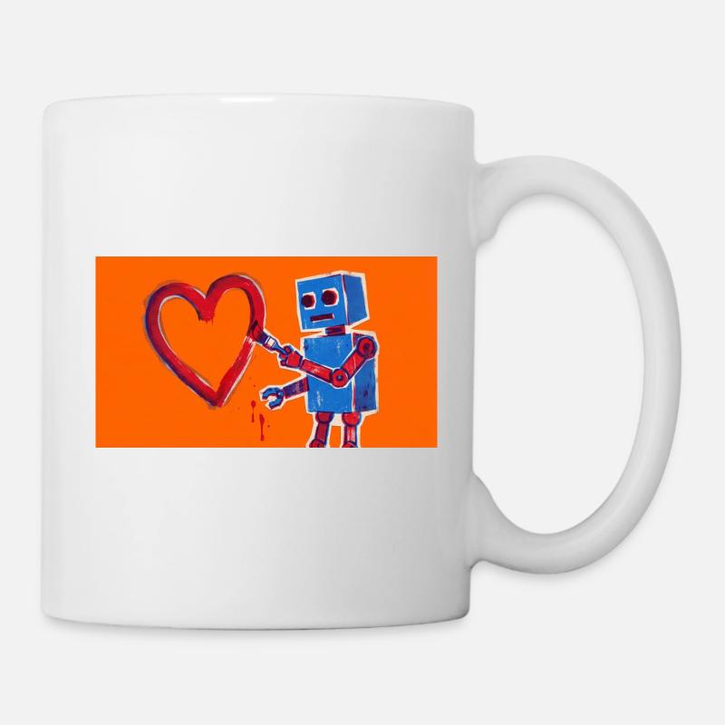 Cœur de robot sur fond orange fluo - Mug blanc - blanc