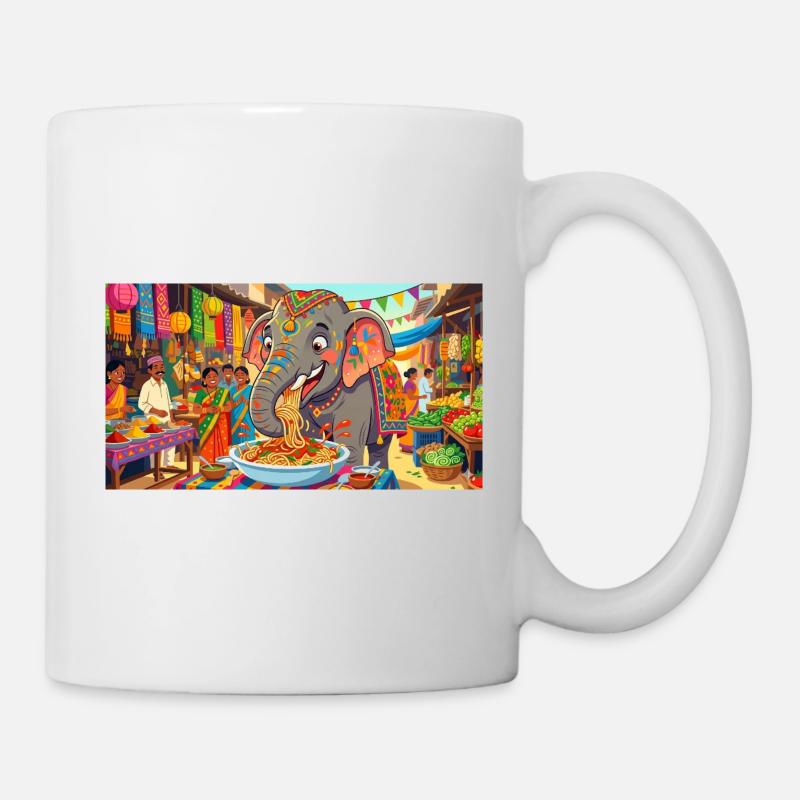 Art drôle de l’éléphant mangeant des spaghettis - Mug blanc - blanc