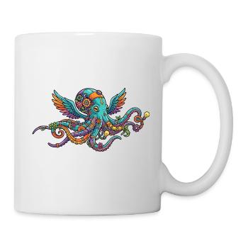 Colorful Steampunk Octopus with Wings Fantasy Creatures - Mug - white - Right
