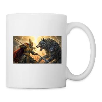 Odin stellt sich Fenrir in der letzten Schlacht ragnarök nordische s - Tasse - Weiß - Rechts