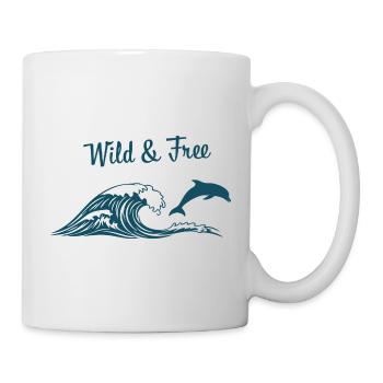 Wild & Free Ocean Wave Dolphin Surf Beach Vibes - Mug - white - Right