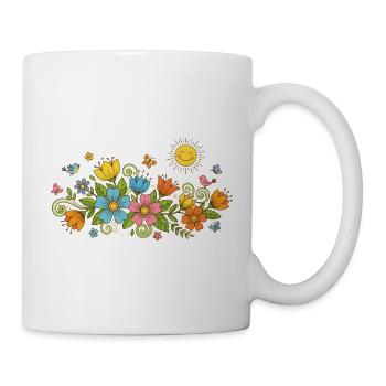 Le printemps fleurit les fleurs et les oiseaux au soleil - Mug blanc - blanc - Droite