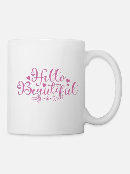 Hallo, schöne Schrift-Herzen - Tasse - Weiß