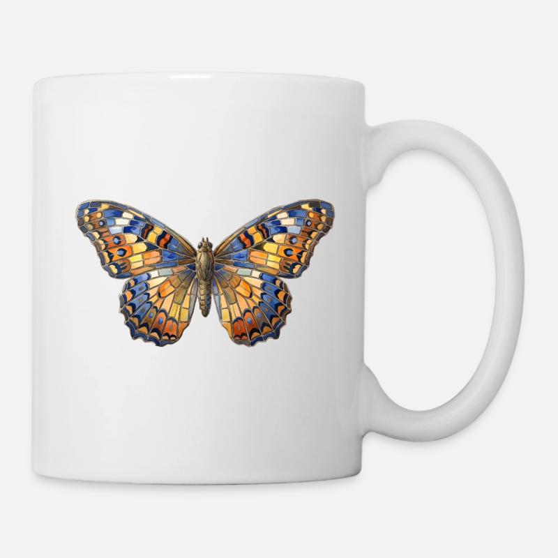 Schmetterling Mosaik - Kunst Geschenk - Tasse - Weiß