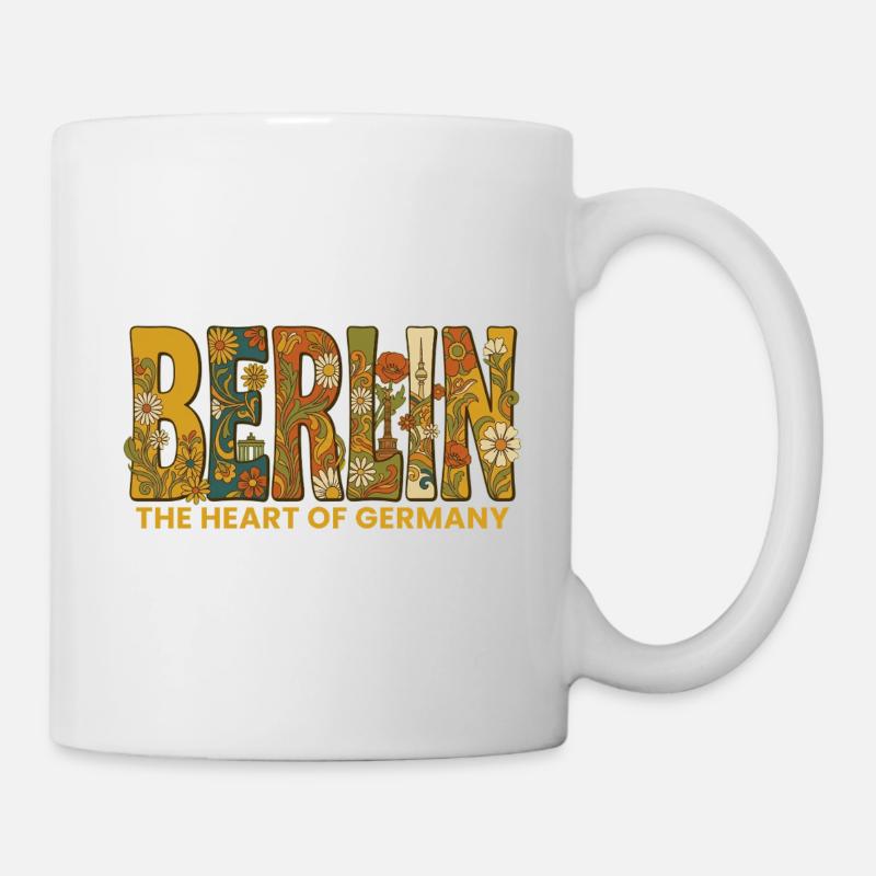 Berlin Herz Deutschlands Florale Typografie - Tasse - Weiß