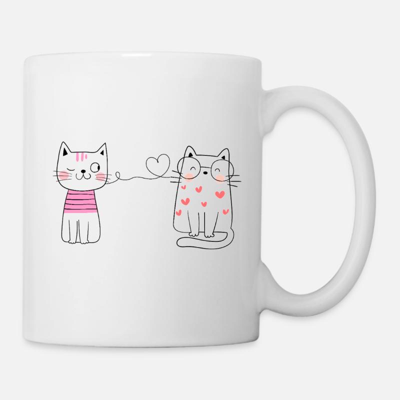 Deux chats au cœur dans le style PopArt - Mug blanc - blanc