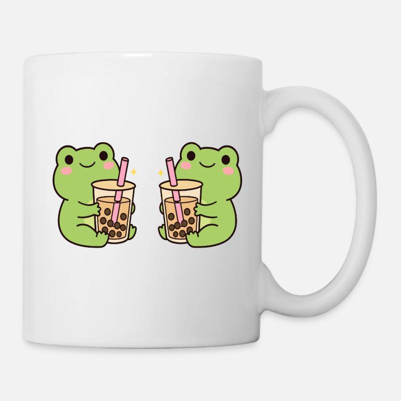 Kawaii Bubble T-Frogs – cute frog duo (minimal) - Mug - white