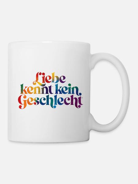 Buntes LGBT Motiv Liebe kennt kein Geschlecht - Tasse - Weiß
