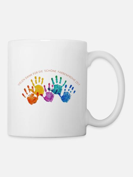 Farbenreiche Handabdrücke Dankzeit - Tasse - Weiß