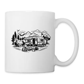Camping Anhänger Landschaft  - Tasse - Weiß - Rechts