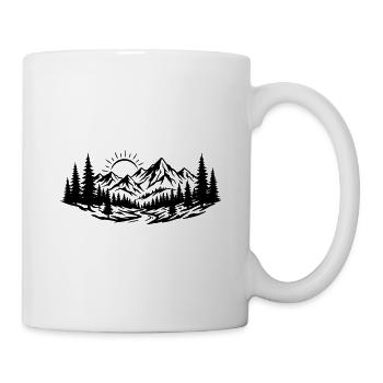 Mountain Landscape Forest River Sun Line Art - Mug - white - Right